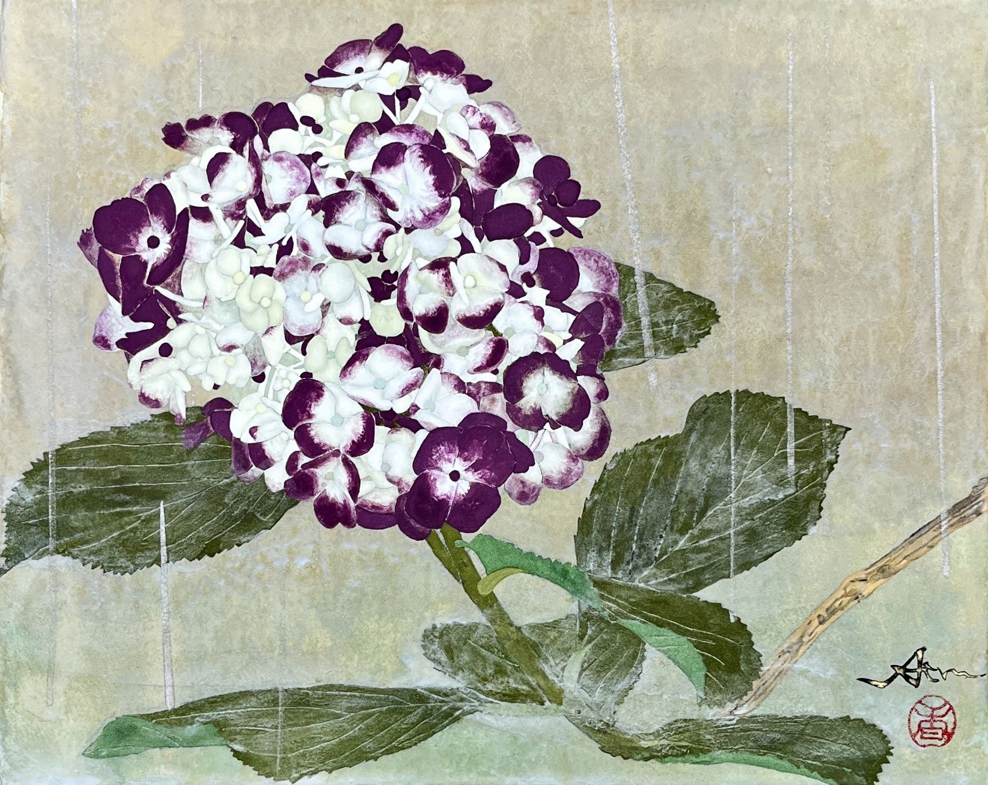 《やさしいあめ》紙本彩色 / 22×27cm