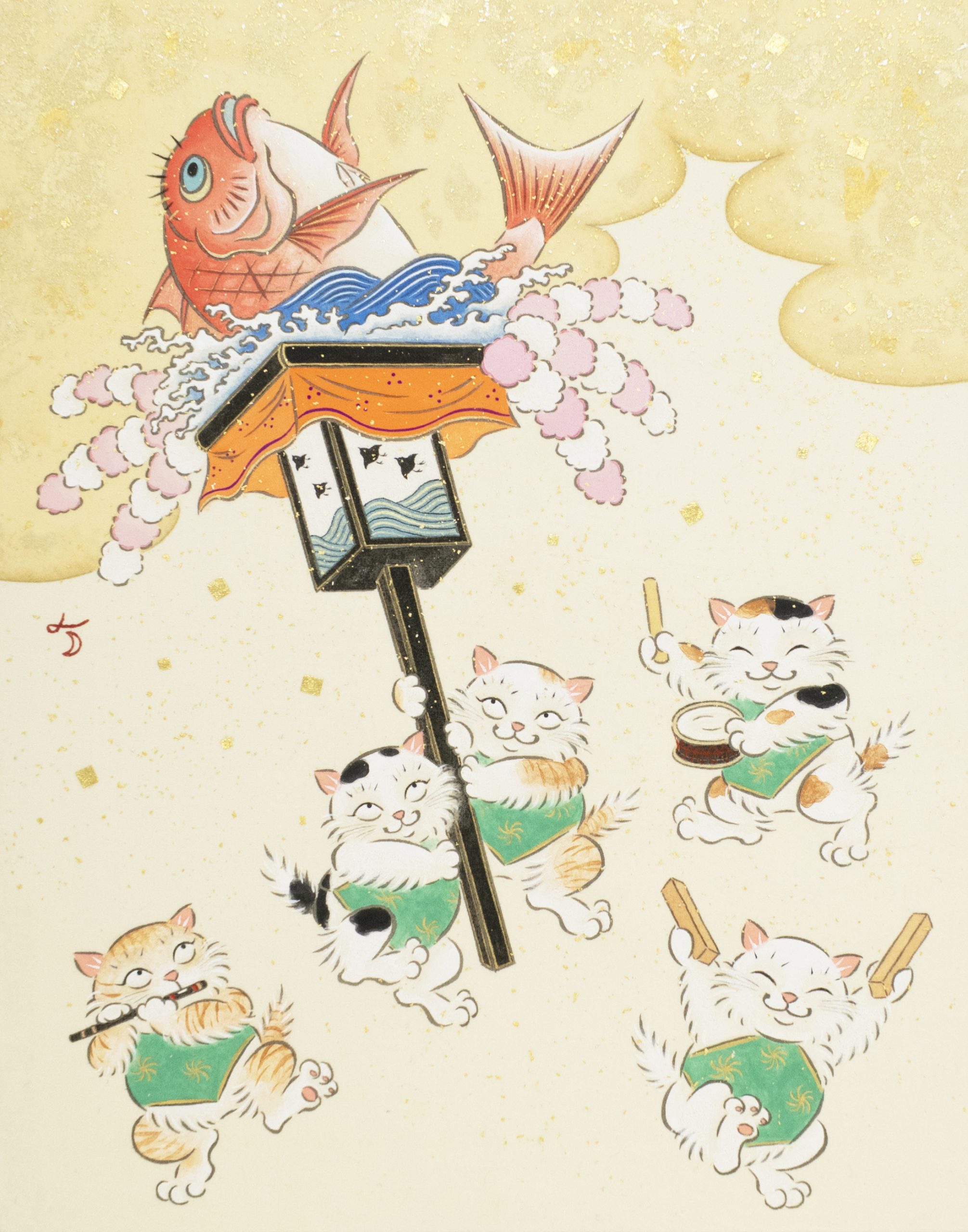 《おまつり、目出鯛》絹本彩色 / 41×32cm