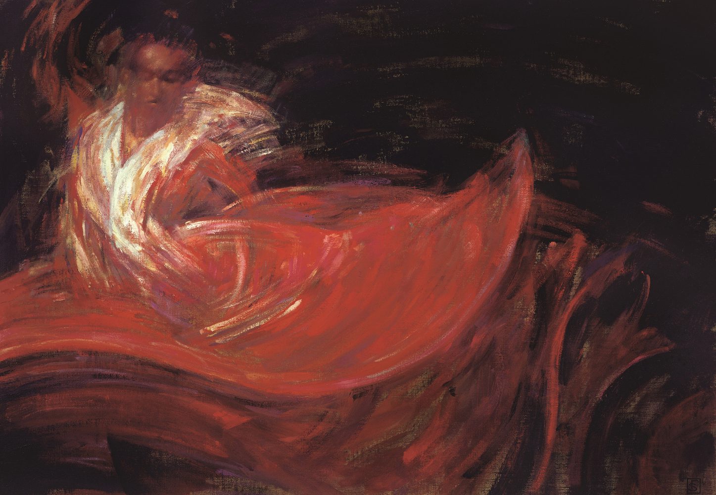 《Flamenco in a Red Dress / フラメンコ イン ア レッド ドレス》油彩、キャンバス / 41×92cm