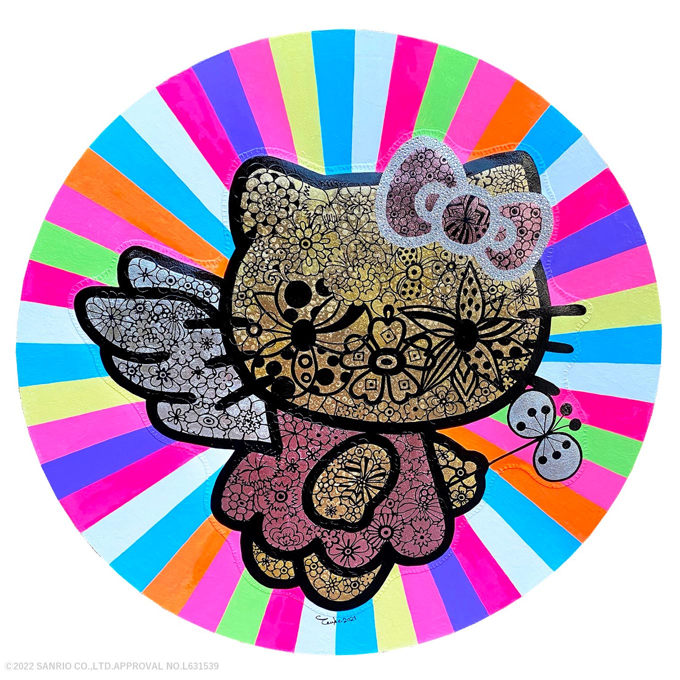 《Happy Angel Hello Kitty》ミクストメディア、スワロフスキー、キャンバス / 直径100cm