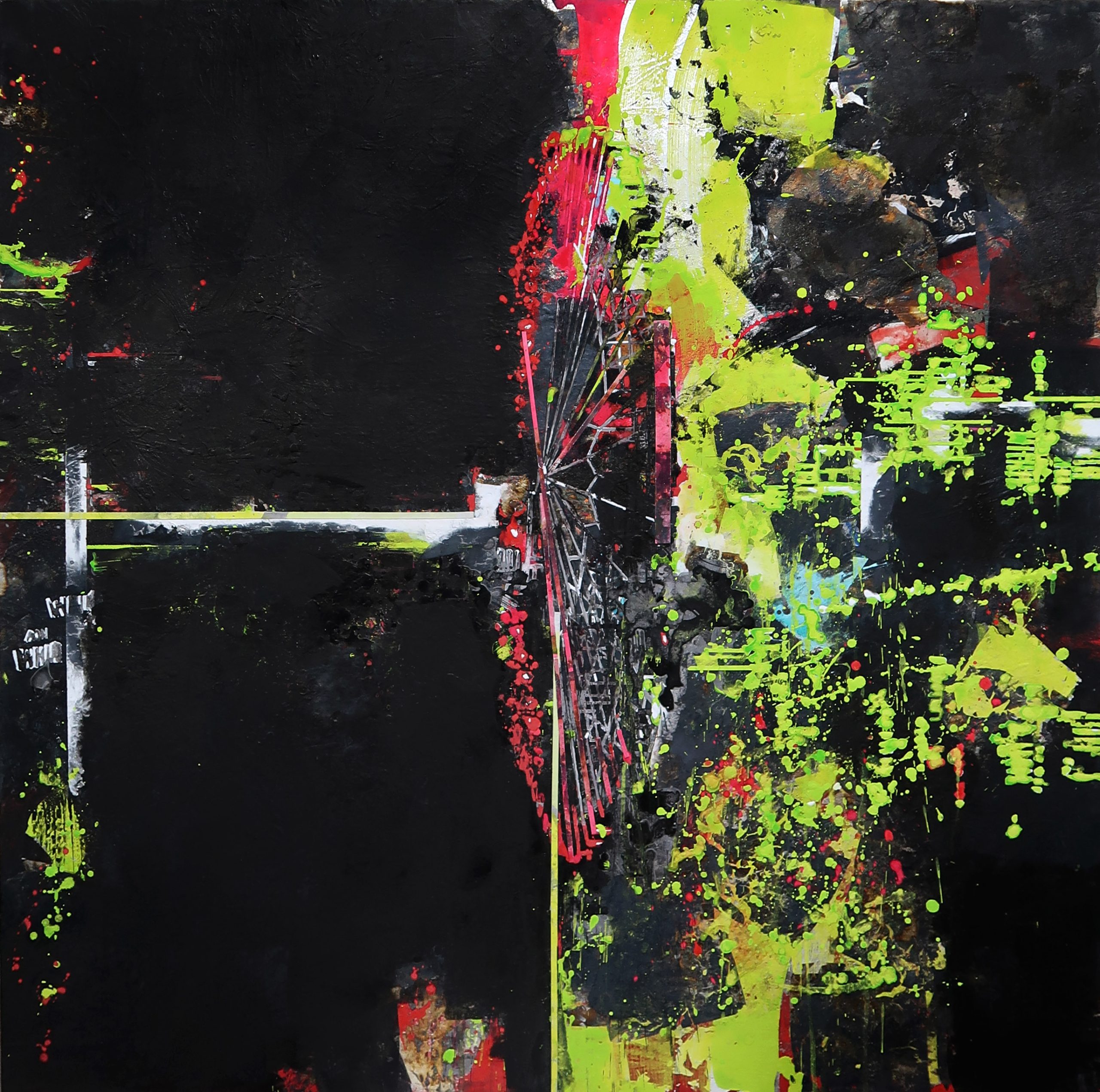 《NEON CIRCLE》⼟佐⿇紙、銀箔、墨、岩絵具　S40号