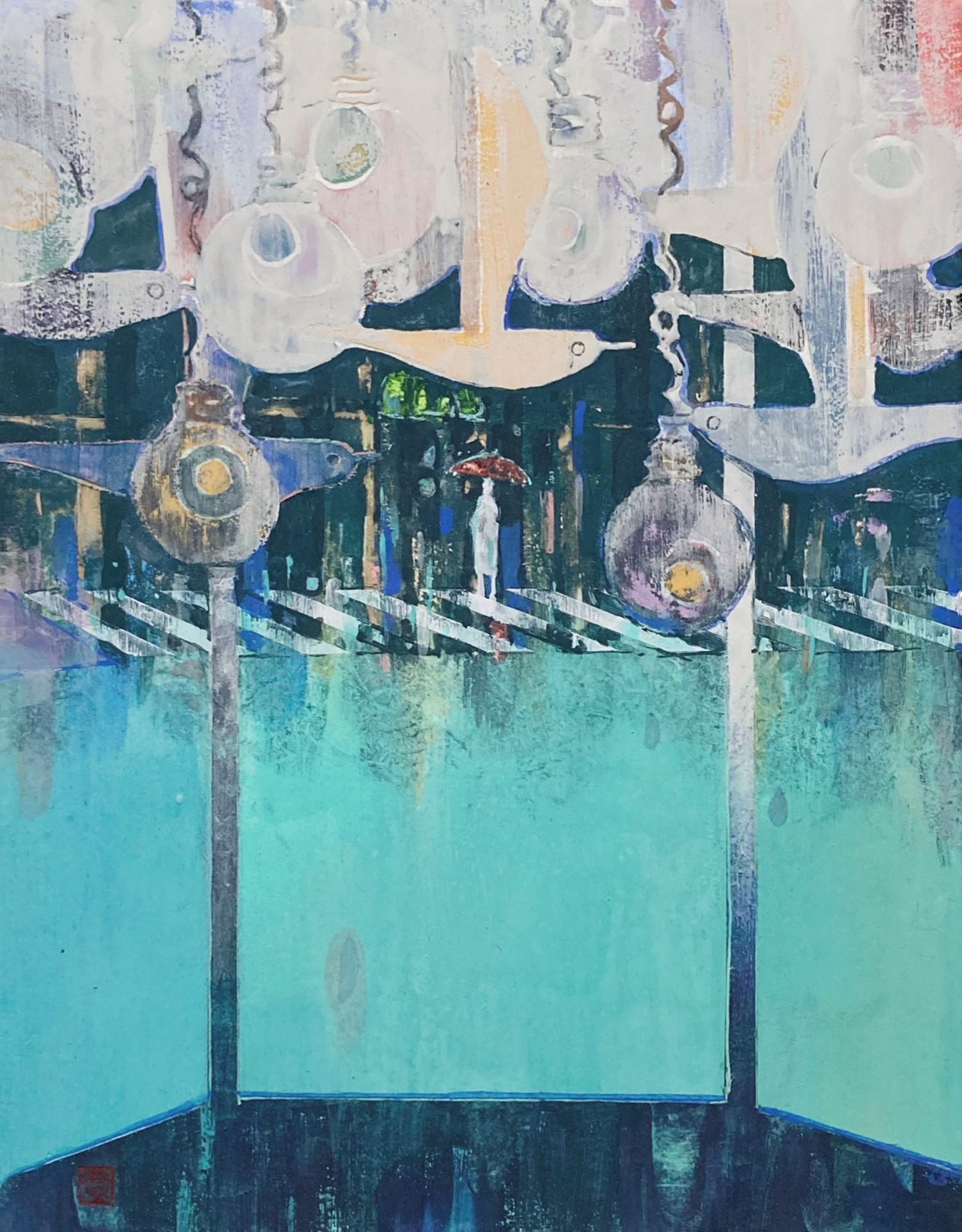 「街と鴎」　紙本彩色　41×32㎝