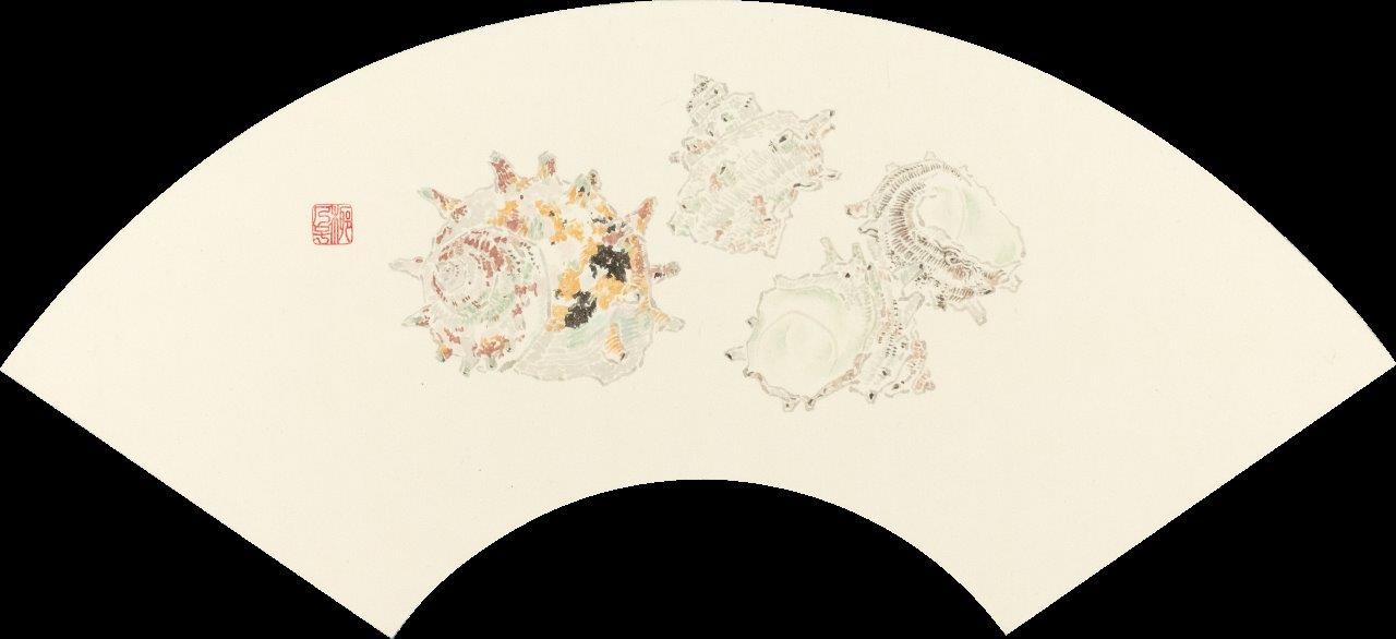 《さざえ》楮雁皮紙・墨・顔料 / 30×60cm